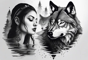 the warrior looks into the water and there is the reflection of a wolf tattoo idea