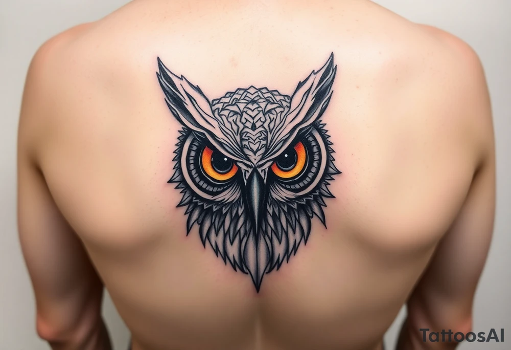 Abstract large colored tripping eye owl tattoo idea