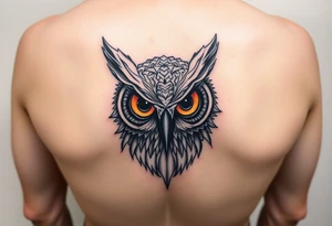 Abstract large colored tripping eye owl tattoo idea