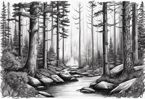 Forest with fire tattoo idea