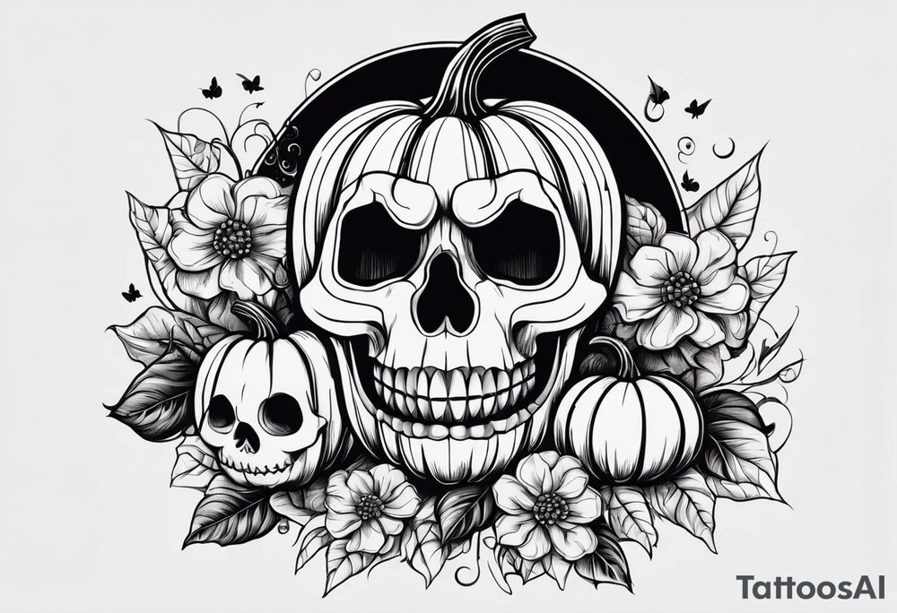 Anglais
dessine-moi un tatouage noir et blanc d'une citrouille avec une tête de mort qui fait peur
draw me a black and white tattoo of a pumpkin with a scary skull tattoo idea