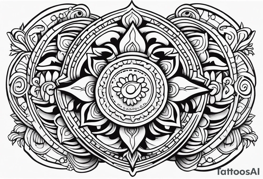 Create a masculine mayan tattoo design carved in stone featuring three flower buds of Gypsophila spp. tattoo idea