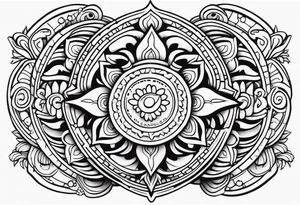 Create a masculine mayan tattoo design carved in stone featuring three flower buds of Gypsophila spp. tattoo idea