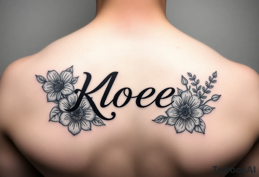 The name Kloee with flowers around it or in it tattoo idea