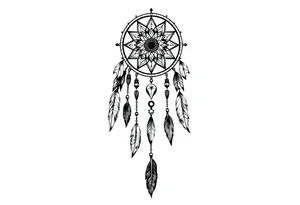 native dreamcatcher with flowing feathers and sacred beads tattoo idea