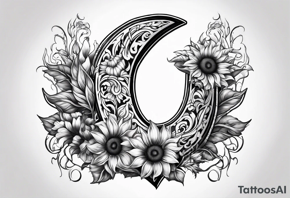 Realistic Horseshoe around a sunflower tattoo idea