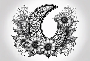 Realistic Horseshoe around a sunflower tattoo idea