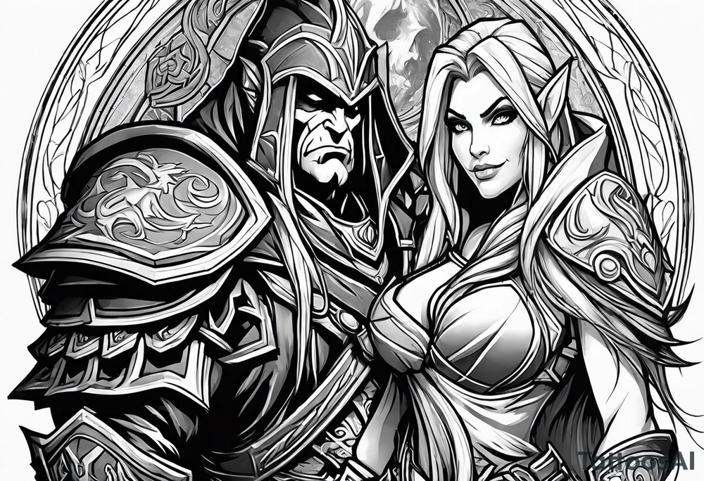 sylvanas and thrall from world of warcraft tattoo idea