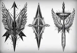 three parallel arrows. the first arrow broken near the flight. the second middle arrow in tact. the third arrow broken near the head. including the morse code for JAK in the design. tattoo idea