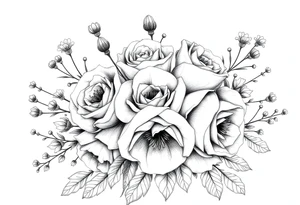 vintage bouquet of wild roses and meadow flowers with morning dew tattoo idea