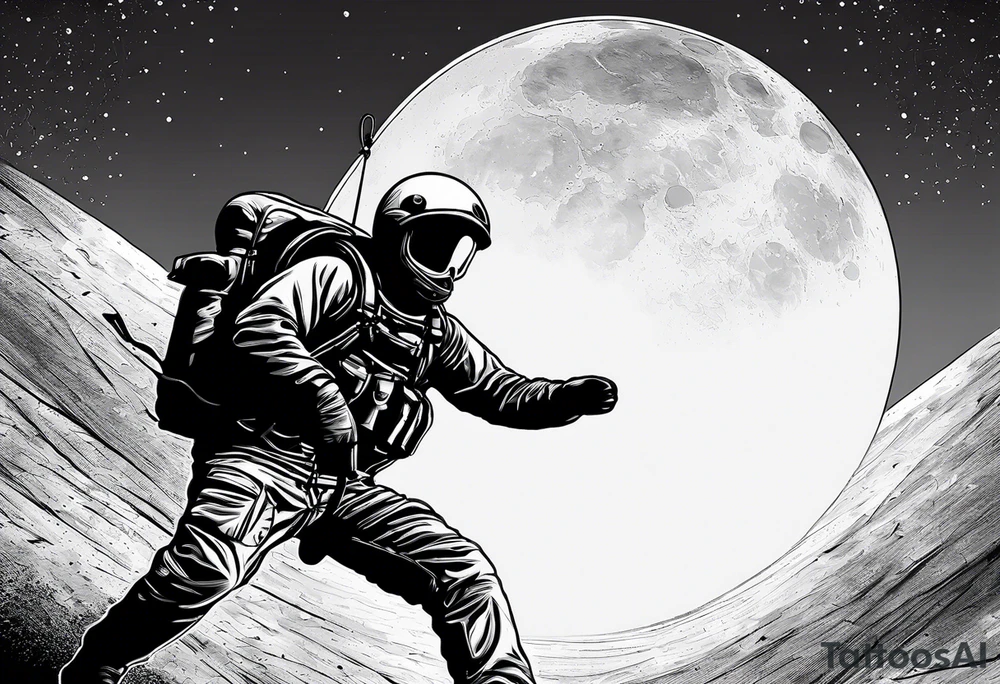 Parachutist in front of a full moon. The moon looks like a skull tattoo idea