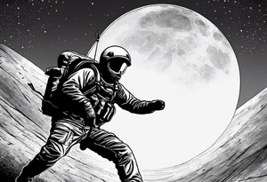 Parachutist in front of a full moon. The moon looks like a skull tattoo idea