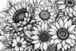 sunflowers, Daisy, wildflower, sleeve tattoo idea