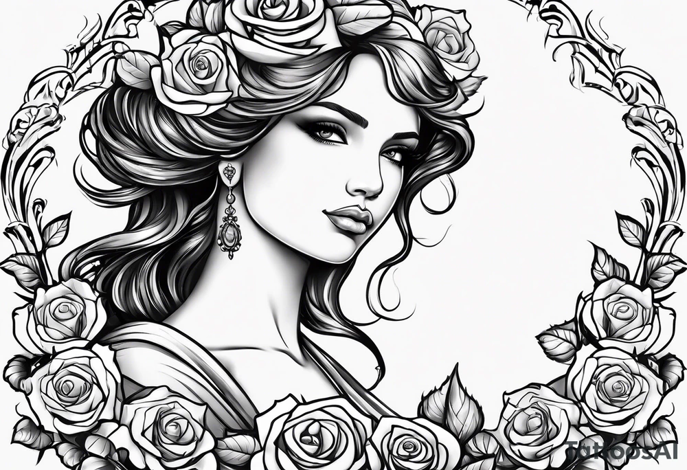 Angel, roses, name MARTINA tattoo idea