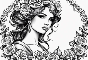 Angel, roses, name MARTINA tattoo idea