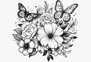 A paw print, flowers, butterflies tattoo idea