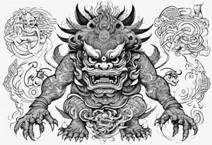 Hindu monster with connecting lines going out of it tattoo idea