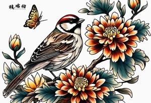 Sparrows and chrysanthemums tattoo idea
