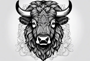 fine line bison doodle - white background, clean background, no skin tattoo idea