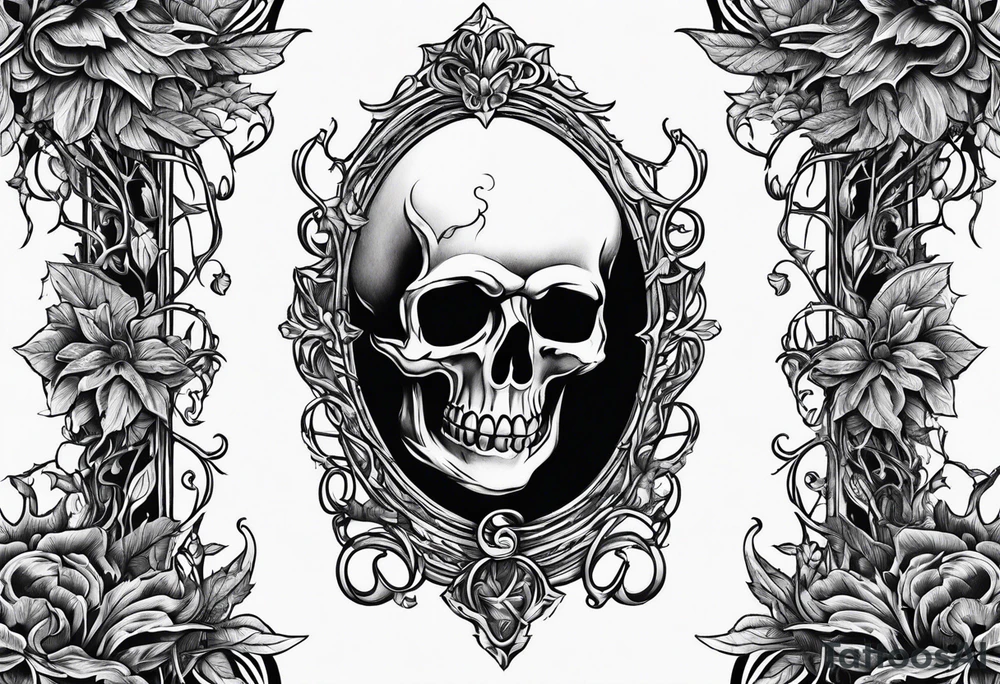 Leafy vines with grave yard tattoo idea