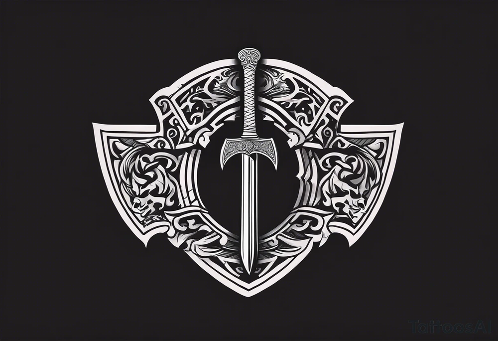 Valhalla sword shield dragon axe tattoo idea