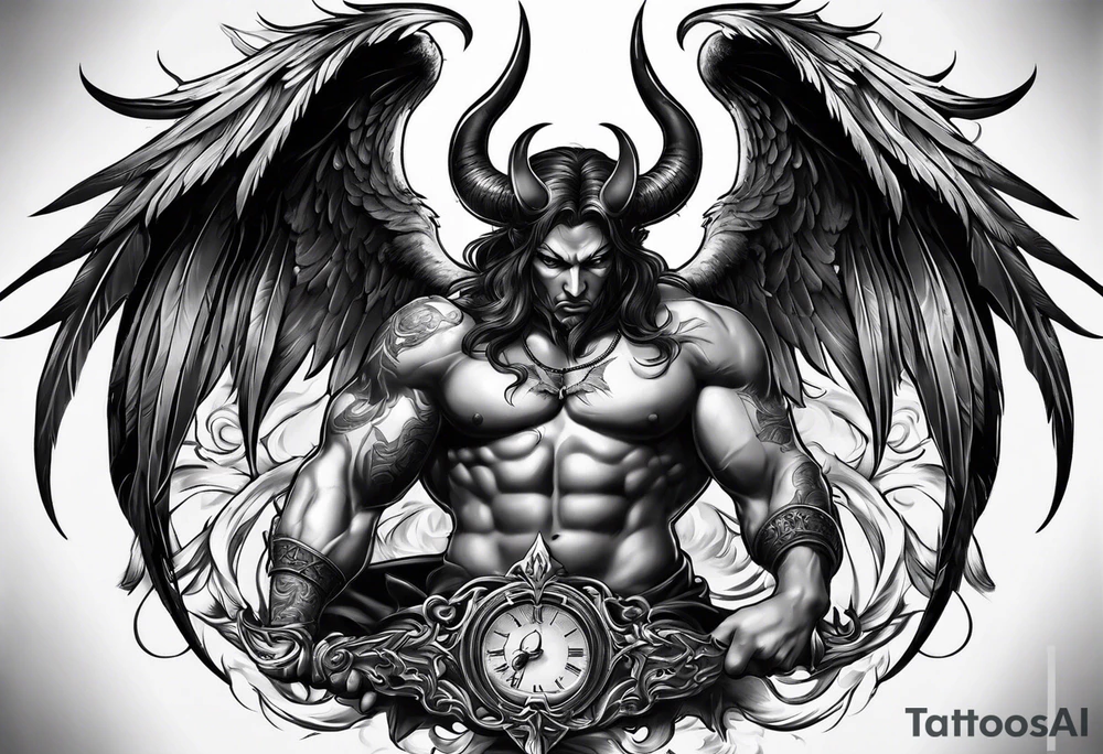 Devil with angel wings fighting tattoo idea