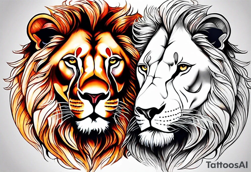 Realistic lion and lioness 
bonding tattoo idea