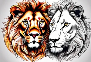 Realistic lion and lioness 
bonding tattoo idea