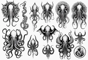 Cthulhu mythe long tattoo 
with lot of tentacle tattoo idea