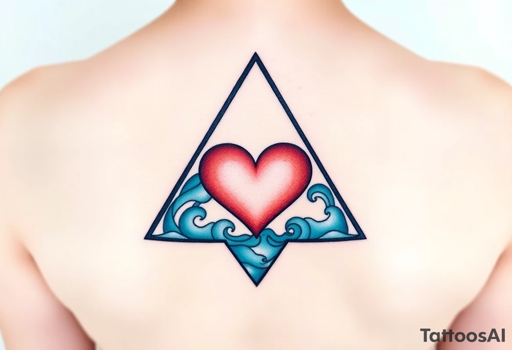A triangle with a big heart in the center with an ocean theme tattoo idea