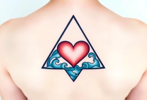 A triangle with a big heart in the center with an ocean theme tattoo idea