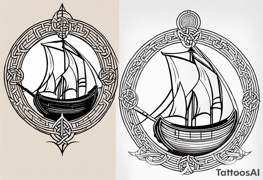 Viking longship, celtic rune compass, Yggdrasil, shoulder placement tattoo idea