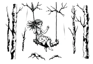 creepy little girl in the woods on a rope swing tattoo idea
