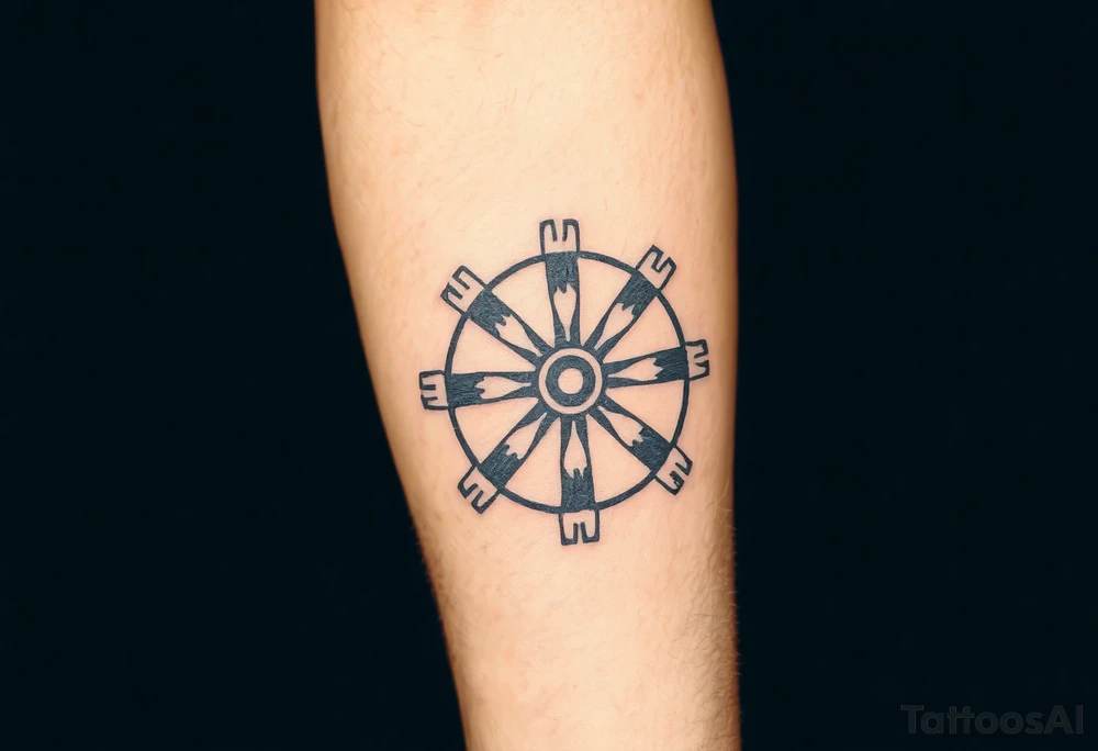 Old wagon wheel with some busted spokes aged and weathered tattoo idea