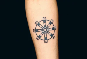 Old wagon wheel with some busted spokes aged and weathered tattoo idea