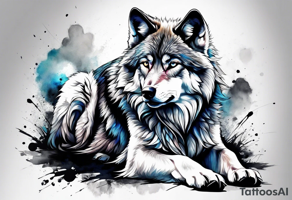 Fluffy wolf sitting tattoo idea