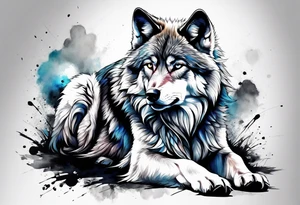 Fluffy wolf sitting tattoo idea