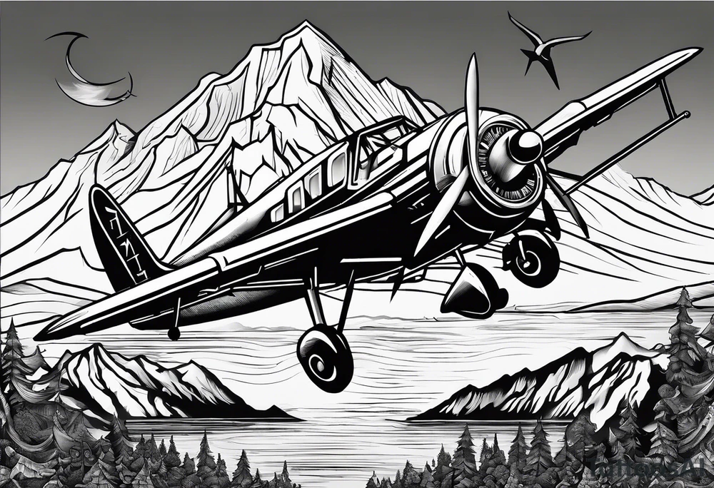 The word "HARK" with a mountain, compass and an airplane tattoo idea