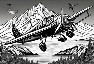 The word "HARK" with a mountain, compass and an airplane tattoo idea