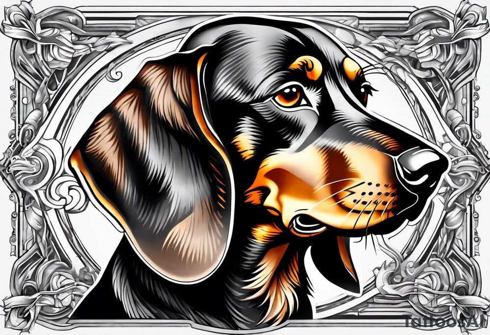 Black, brown and white dashchund tattoo idea