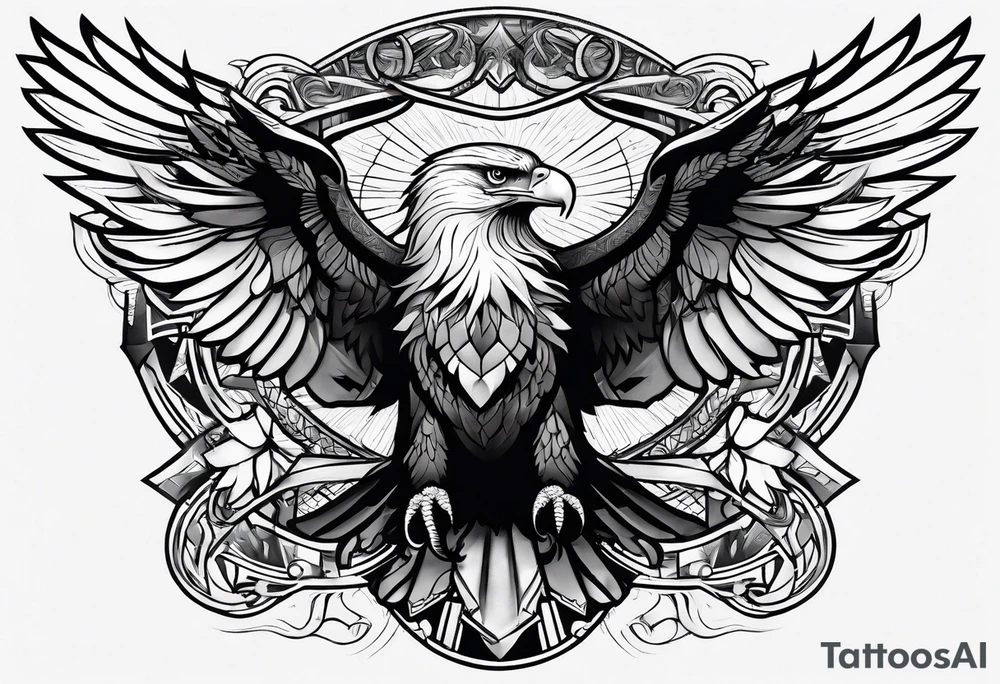 Black and white eagle chest tattoo idea