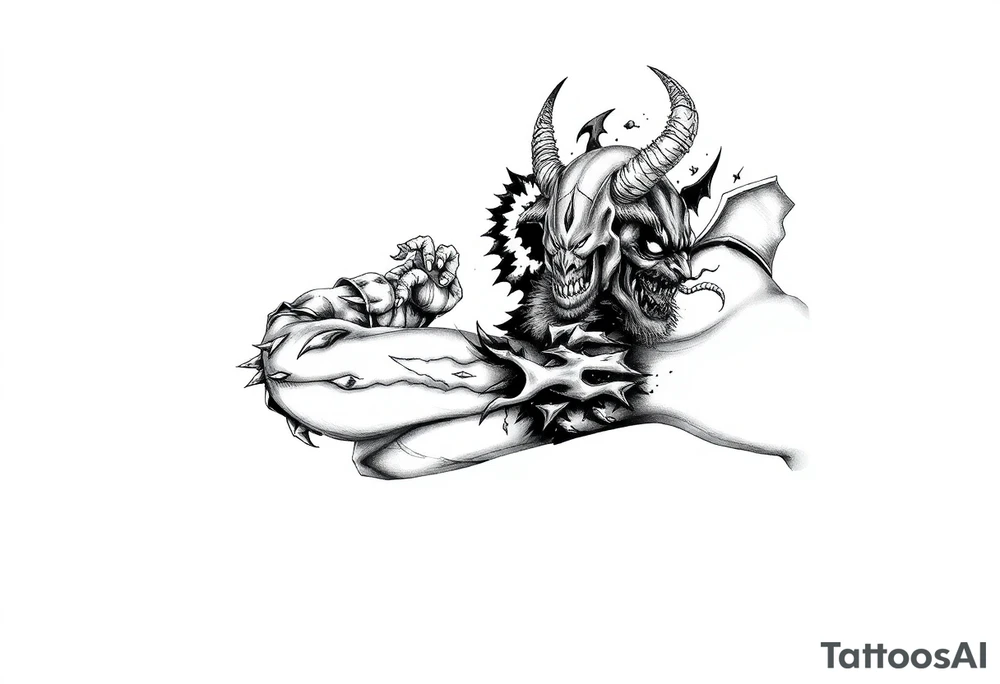 Battle for the souls, good on one side of body and evil on other , internal conflict, inner demons tattoo idea