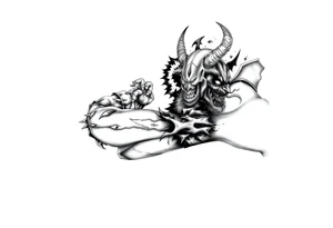 Battle for the souls, good on one side of body and evil on other , internal conflict, inner demons tattoo idea