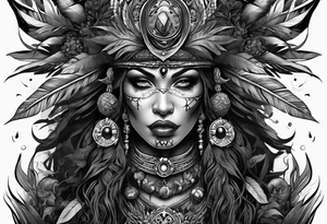 witch doctor, finely detailed, full bodied, dark fantasy style tattoo idea