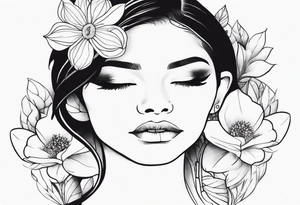 flowers aeound womans face detailed tattoo idea