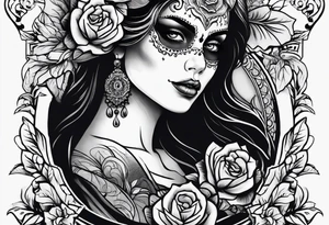 ghost, woman's face, day of the dead tattoo idea