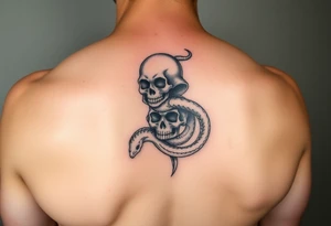 stack of skulls with a serpent wrapping around tattoo idea
