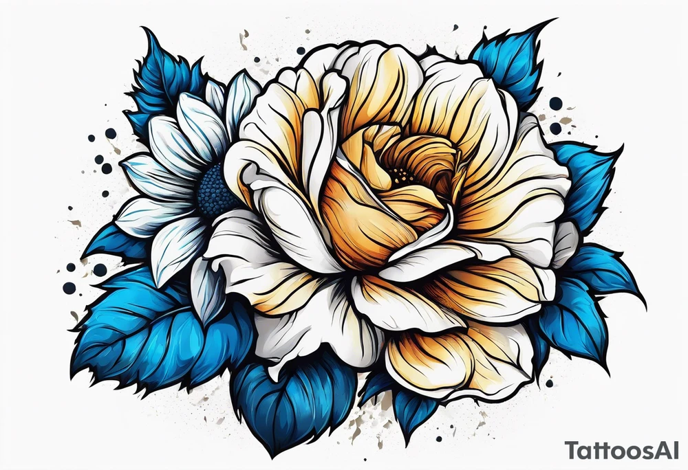 flower rose and blue, sunflower, tattoo idea