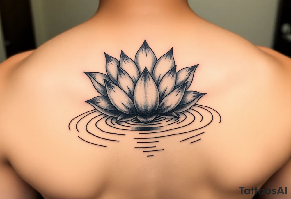 serene lotus flower emerging from sacred waters with ripples tattoo idea