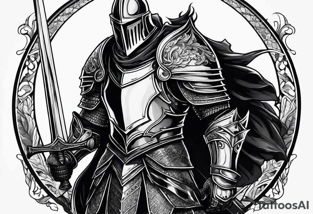 dark fantasy style knight in armor savage warrior, inner bicep tattoo design tattoo idea